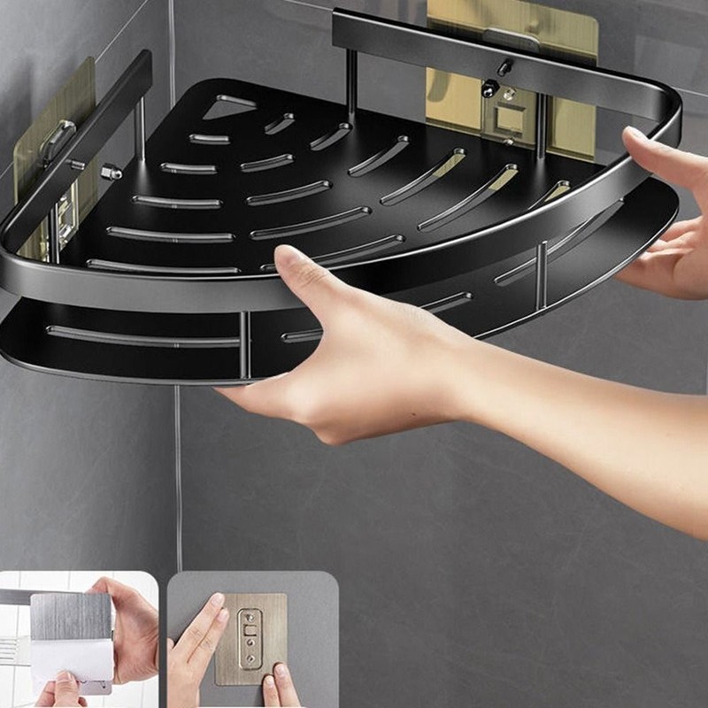 No Drill Bathroom Shelves Aluminum Shampoo Storage Rack Holders  Kitchen