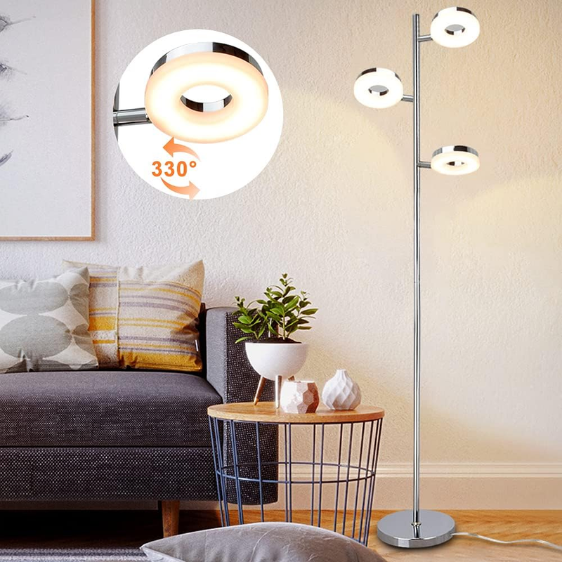 DLLT 3-Light Modern LED Floor Lamp, Standing Light with 360 Adjustable Head, Tal