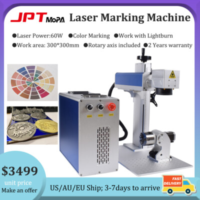 60W JPT M7 Mopa Fiber Laser Marking Engraver Machine Rotary For Gold Jewellery 