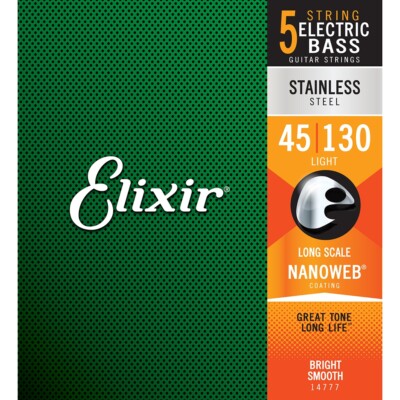 Elixir 14777 NANOWEB 5-String Medium, Light B Bass Strings (45-130)