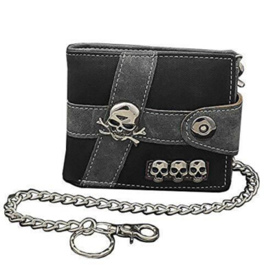 Skull Punk Biker Casual Hasp Wallet Purse With Chain For Men Or Boy