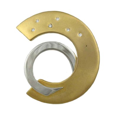 Half Circle Silver and Gold Brooch Pin with Crystals - PRF811