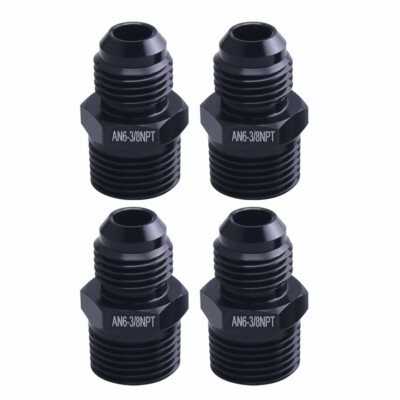 4Pcs Straight 6AN Flare Male to 3/8''NPT Adapter Fitting 6 AN Bare Aluminum