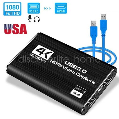 4K Video Capture Card 1080P 60fps Camera Recording HDMI to USB 3.0 Live Game US