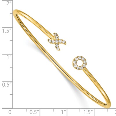 Pre-owned Superdealsforeverything Real 14kt Yellow Gold Diamond X & O Cuff Bangle; 7 Inch