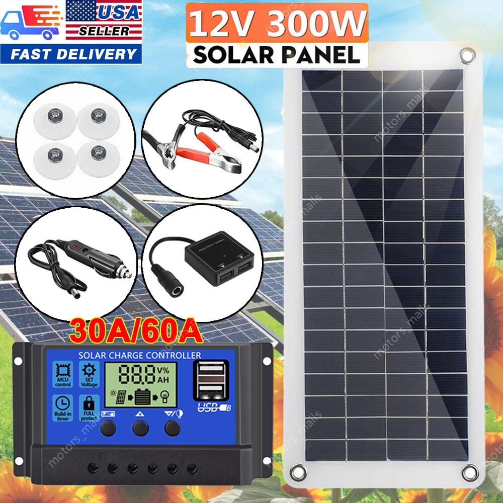 300W Solar Panel Kit 12V 30A/60A Battery Charger Controller Caravan Boat Outdoor