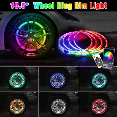 15.5'' RGB & Chasing Flow Single Row LED Wheel Ring Rim Lights For Truck Car set