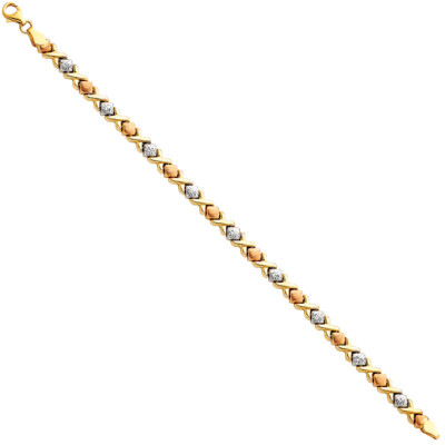 Pre-owned Wellingsale 14k Tri Color Gold Diamond Cut Xoxo Bracelet - 7.25"