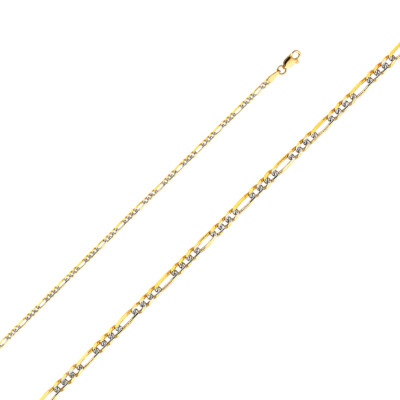 Pre-owned Wellingsale 14k Two Tone Gold Solid 2.3mm Figaro Pave Chain Necklace
