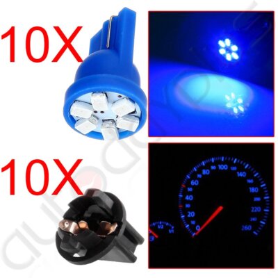 10 T10 Blue PC194 LED Bulb Instrument Panel Cluster Dash Light Twist Lock Socket