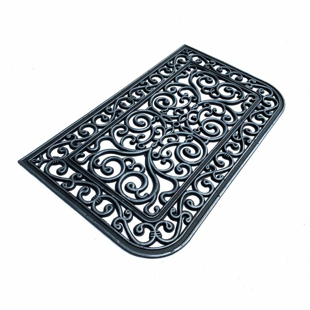Black Cast Iron Style Rubber Door Mat Black Ramp Outdoor rug 45cmx75cm