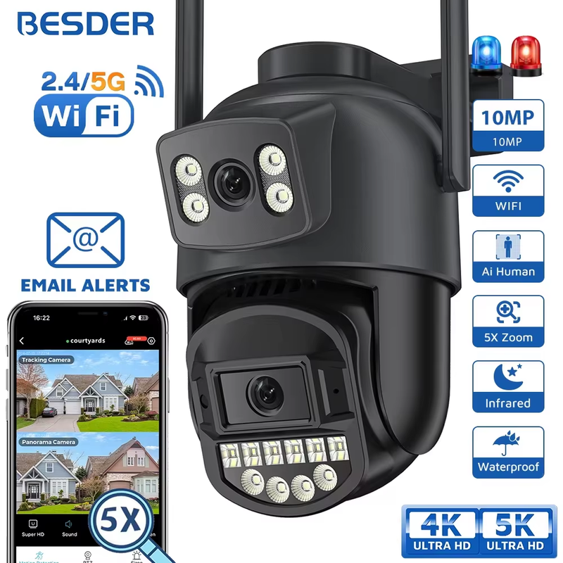 5K 10MP Wifi Camera PTZ Outdoor AI Human Detection Dual Screen 4K 8MP CCTV Secur