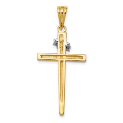 Pre-owned Superdealsforeverything Real 14kt Two-tone Cross W/crown Of Thorns Pendant