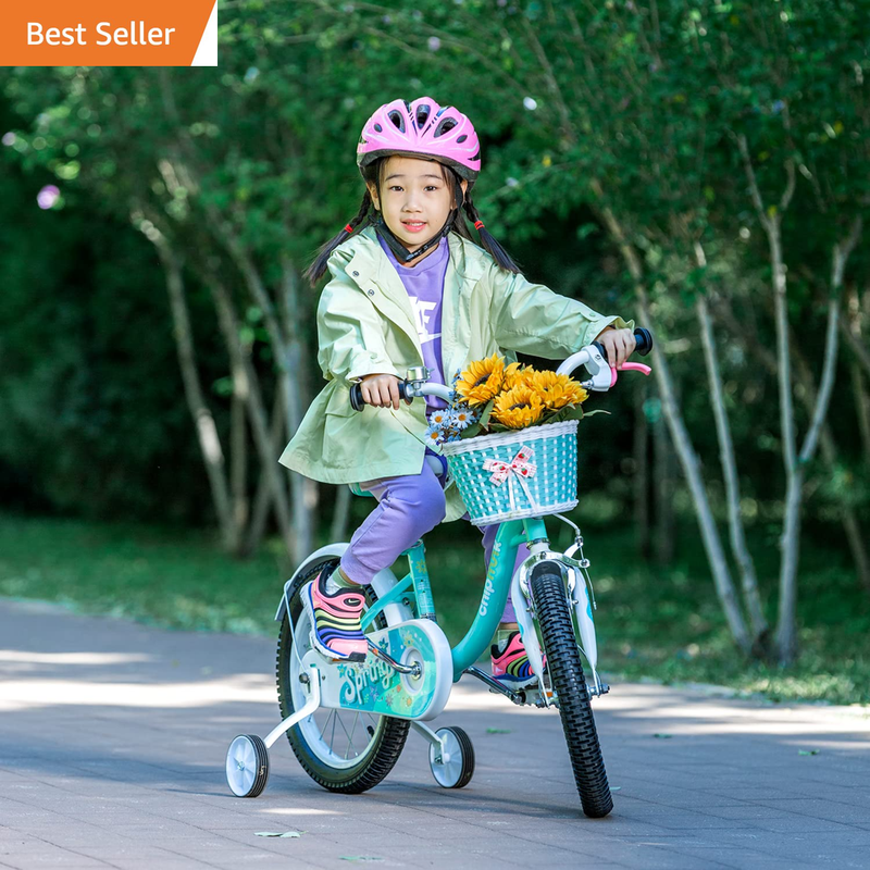 Spring Kids Bike Girls 18 Inch Bicycle with Basket Kickstand Options Green