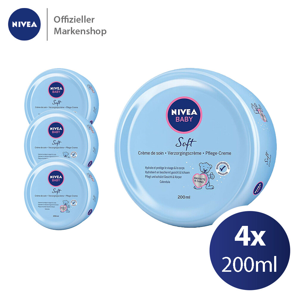 4x200ml NIVEA BABY Soft Pflegecreme Babycreme Körpercreme Gesichtscreme 24H