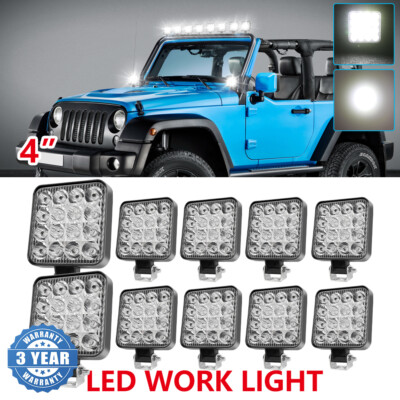 10PC 4'' LED Work Light Flood Spot Pods 4X4 Truck Offroad Tractor ATV Square 80W