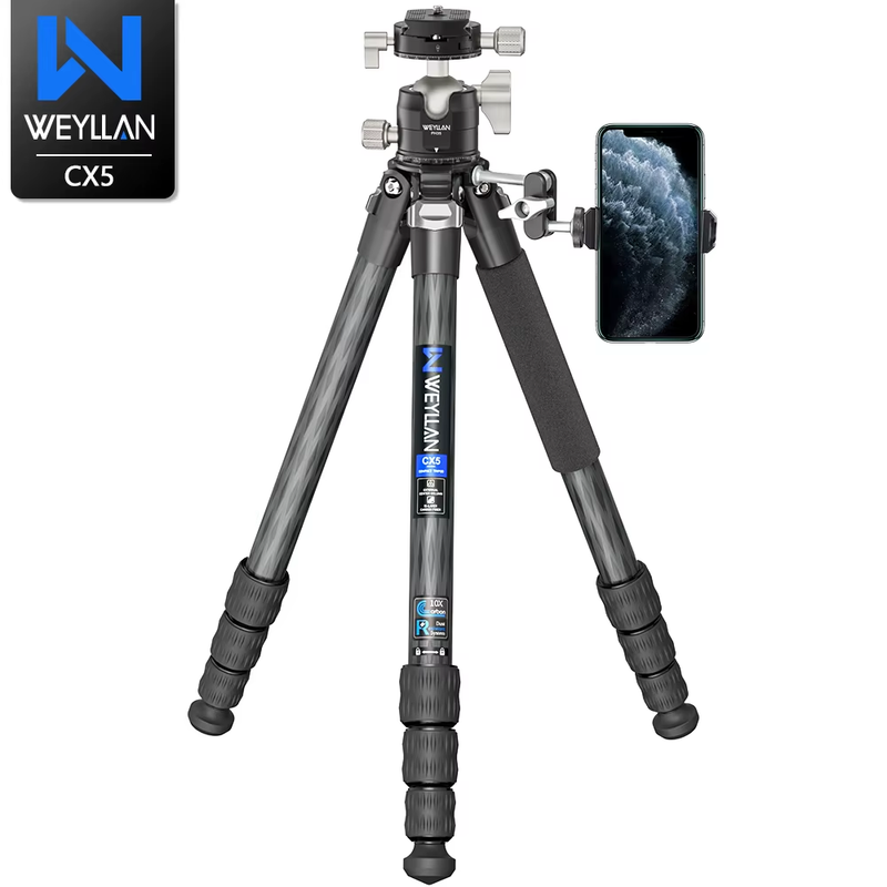CX5 Carbon Fiber Lightweight Travel Tripod Professional DSLR Camera Tripod For F