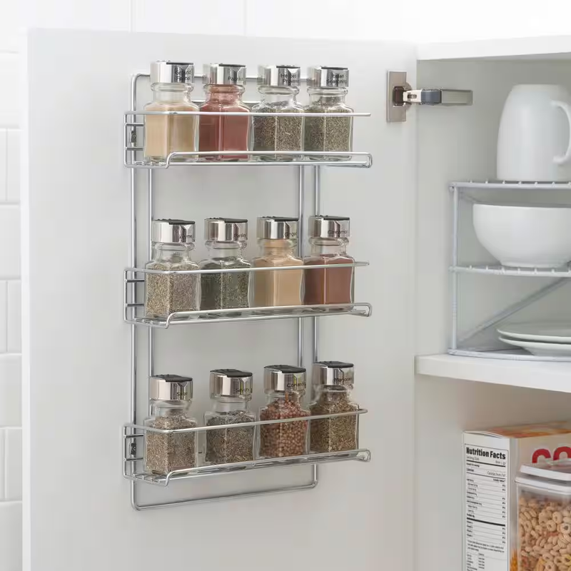 Spice Rack Organizer Wall Mount 3 Tier Metal Storage Shelf Holds 15 Jars