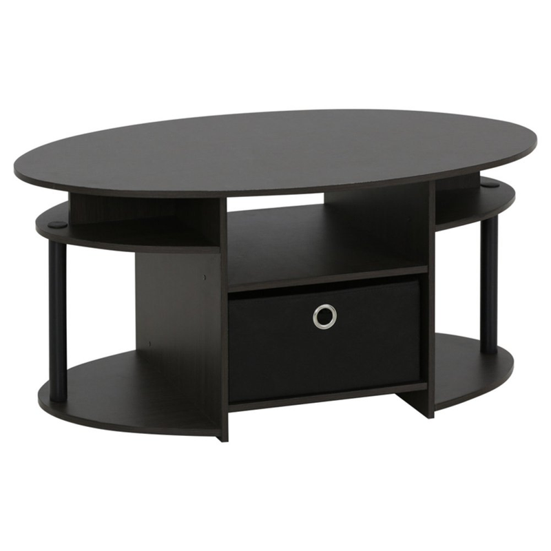 JAYA Simple Design Oval Coffee Table with Bin, Walnut