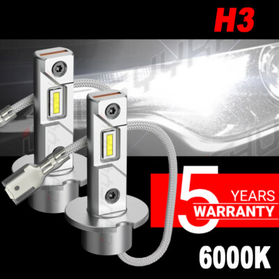 2pcs H3 LED Fog Light Bulb Conversion Kit Super Bright White DRL Lamp 6000K