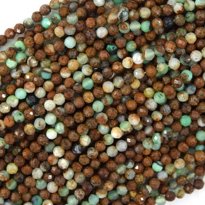 Natural Faceted Australian Brown Green Chrysoprase Round Beads 15.5'' 3mm 4mm