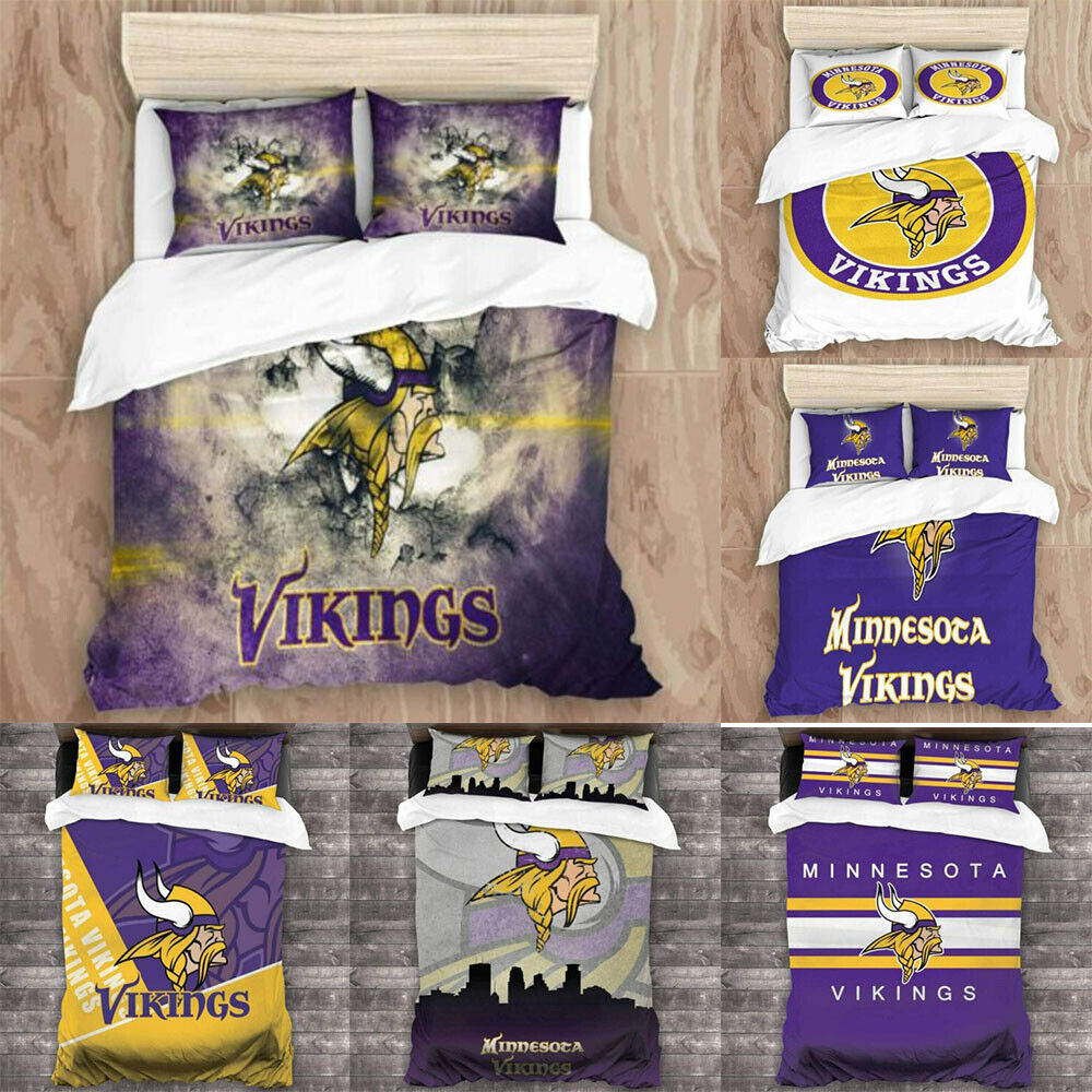 Minnesota Vikings Bedding Set 3PCS Soft Duvet Quilt Cover Pi