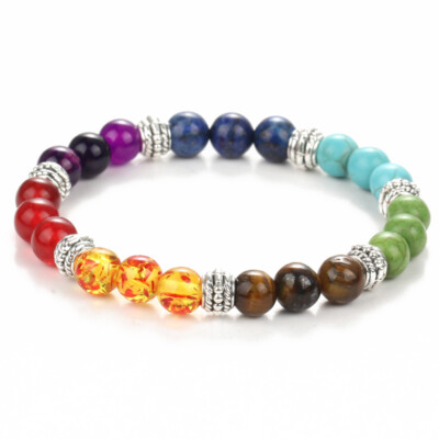 Yoga 7 Chakra Beaded Bracelets Natural Stone Energy Round Beads Bracelet Jewelry