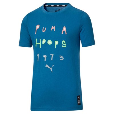 Футболка Puma Hoops Scratch Basketball с круглым вырезом и короткими рукавами для мальчиков, синяя Cas