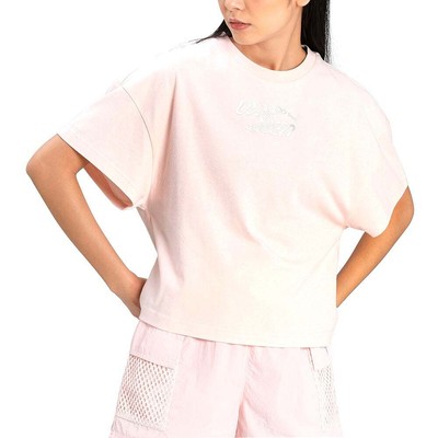 

Женские розовые повседневные топы Puma Evide Graphic Crew Neck с коротким рукавом 599747, Розовый