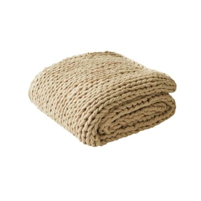 50x60 Chunky Double Knit Handmade Throw Blanket Tan - Madison Park