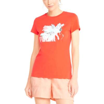 

Puma Hf Graphic Crew Neck Футболка с короткими рукавами Женские оранжевые повседневные топы 5335432, Оранжевый