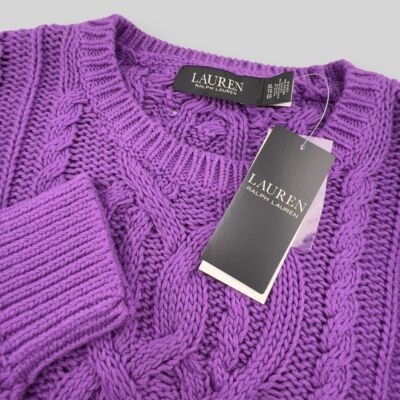Lauren Ralph Lauren Sweater Womens XL Purple Pullover Cable Knit Cotton Crewneck