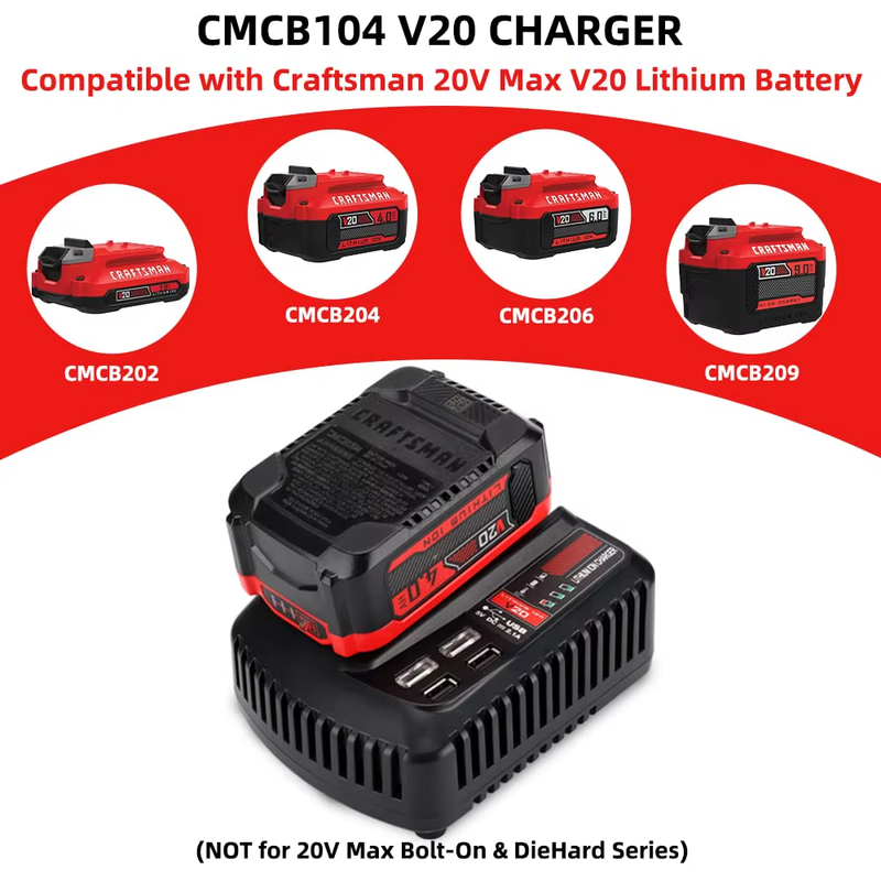 For Craftsman Li-ion Lithium Battery 18V 20V Fast Charger With Dual USB Port For