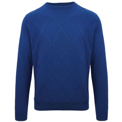 Pre-owned Malo Men Sweater Blue Cashmere Crew Neck Long Sleeve Jumper Pullover Checked