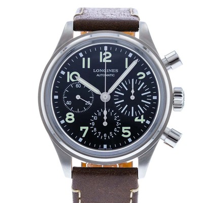 Pre-owned Longines Avigation Big Eye Black Dial Brown Leather Mens Watch 41 L2.816.4.53.2