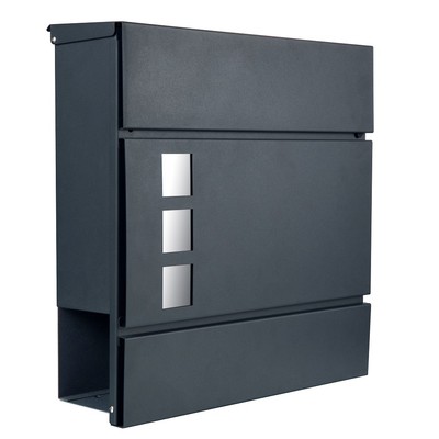 grau mit Zeitungsfach flach Moderner Briefkasten 333SD-ADE Edelstahl anthrazit