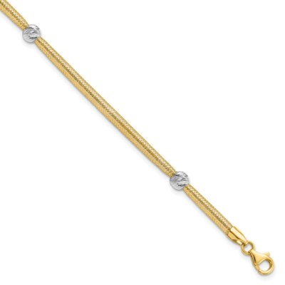 Pre-owned Superdealsforeverything Leslie's Real 14kt Two-tone Polished Diamond Cut Mesh Chain Bracelet; 7.5 Inch