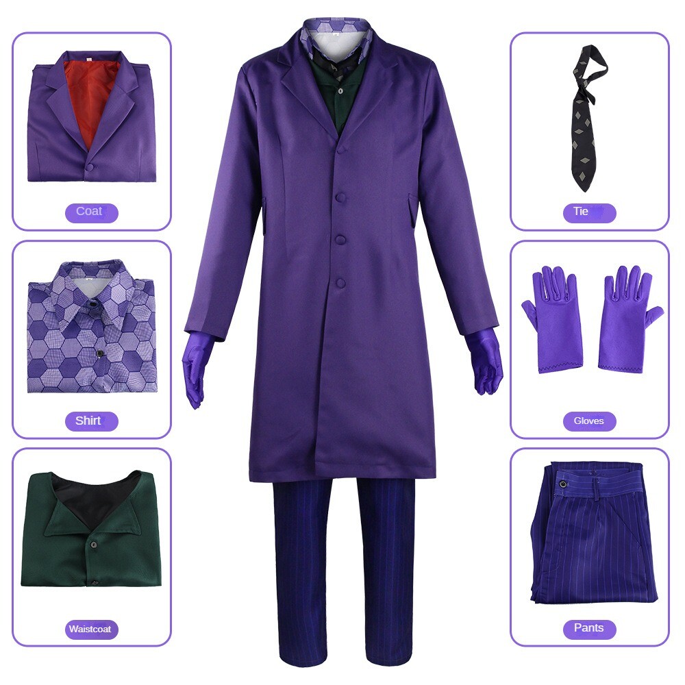 Batman The Dark Knight Joker Costume Cosplay Halloween Party Fancy Dress Outfits