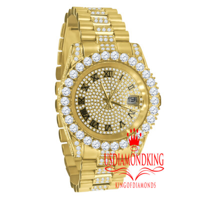 Pre-owned Usdiamondking 18k Yellow Gold Solid Stainless Steel Simulated Diamonds Presidential Watch 41mm