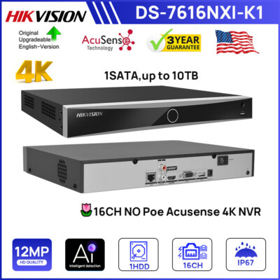 Hikvision 4K 12MP 16CH  DS-7616NXI-K1 NVR No Poe NVR AcuSense NVR HDMI US CCTV