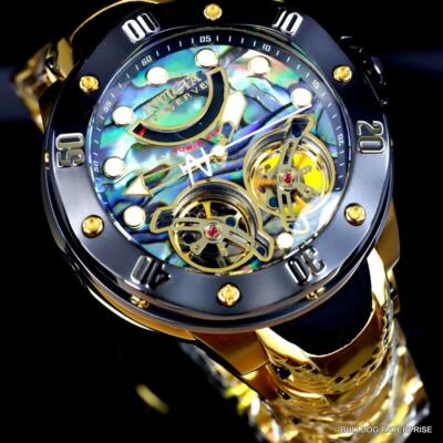 Pre-owned Invicta Reserve Kraken Double Open Heart Automatic Abalone Gold Plated Watch