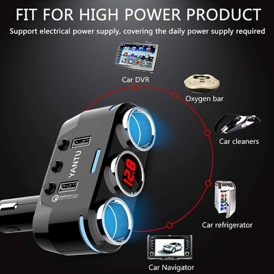 Cigarette Lighter Adapter Socket Splitter Dual USB Car Charger Digital 120W 3.1A