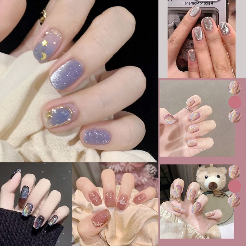 On Nails White Flower Diy False Nails Short Square Cat Eye French