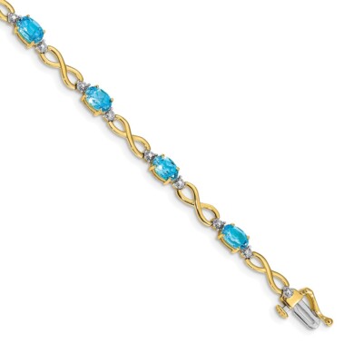 Pre-owned Superdealsforeverything Real 14kt Yellow Gold Blue Topaz And Diamond Infinity Chain Bracelet; 7 Inch