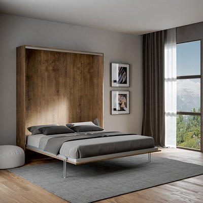 Tweepersoons opklapbed 160x190cm houten wandkast Kentaro Noix