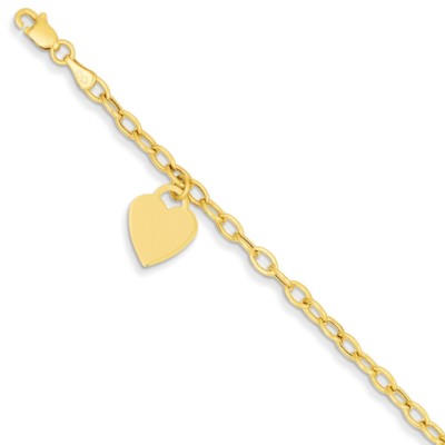 Pre-owned Superdealsforeverything Real 14kt Yellow Gold Dangle Heart Chain ; 8.5 Inch; Lobster (fancy) Clasp