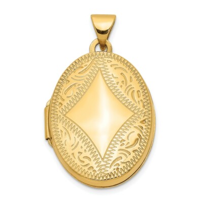 Pre-owned Skyjewelers Real 14kt Yellow Gold Diamond-shaped Design Oval Locket