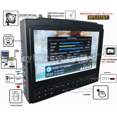 T+/T 7'' LCD HD Satellite Finder DVB-S2+T2+C Combo Receiver & HD Monitor CCTV NEW