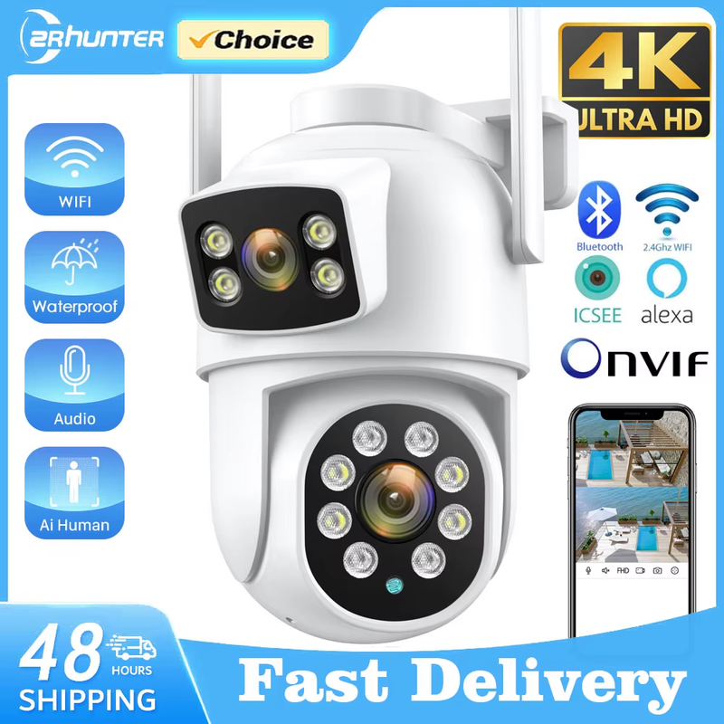 ZRHUNTER 8MP 4K PTZ IP Camera Dual-Lens Human Detect CCTV Security Camera Night
