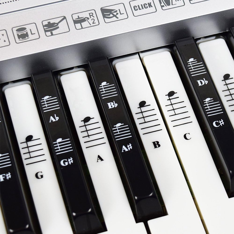 Piano and Keyboard Music Note Full Set Stickers for White and Black Keys; Transp